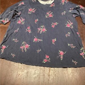 Woman Within Navy Floral Short Sleeve Tee